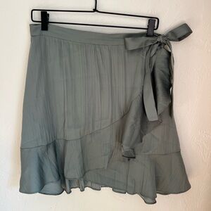 ANTHROPOLOGIE Maeve Ruffle Wrap Mini Skirt Sage Green M